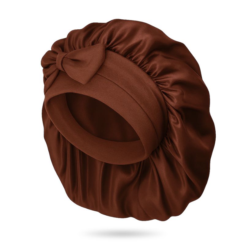 produktbillede af silke bonnet i brun
